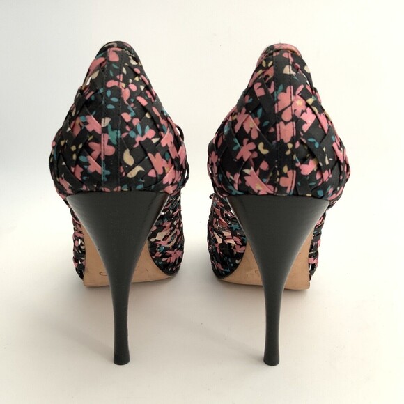 Aldo Pumps Beira Lattice Peep-toe Heels Black Floral 38 - Picture 7 of 12
